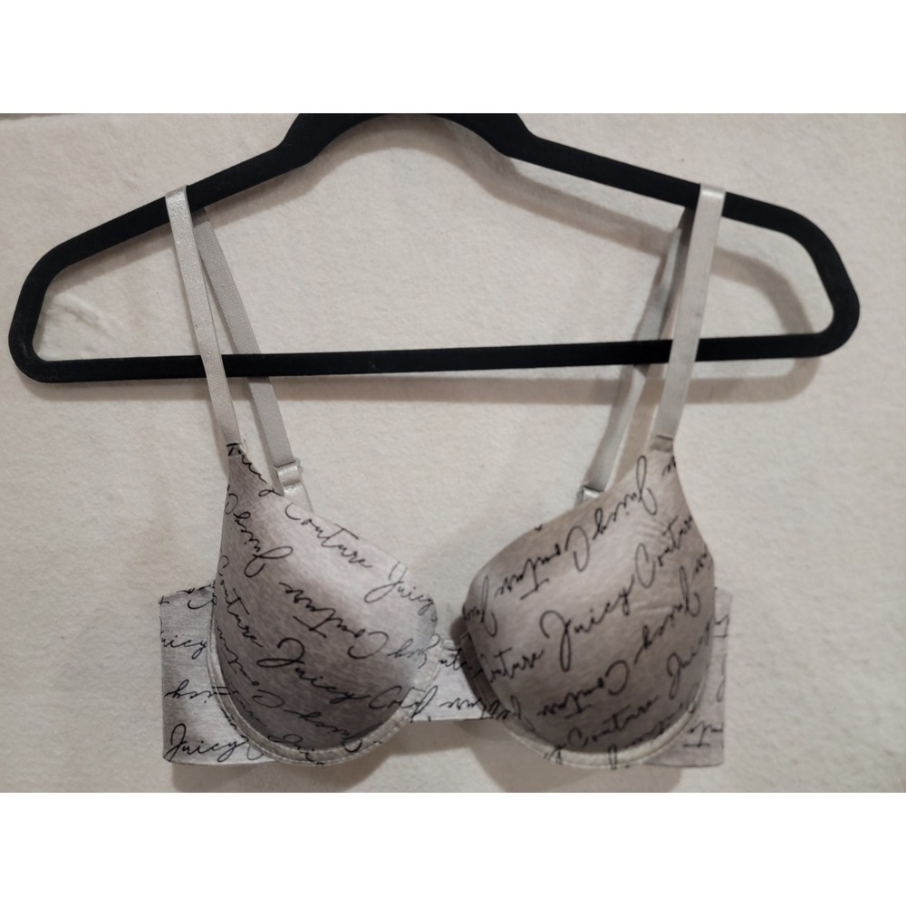Juicy Couture 36C Gray Script‎ Logo Spellout Push-Up Underwire Padded Bra
